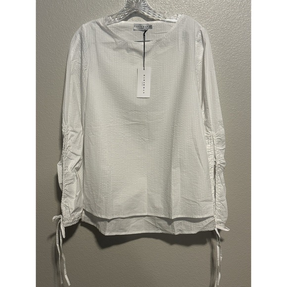 NWT HARSHMAN Catarina Drawstring Sleeves Cotton Tunic Top White sz.L MSRP $193 - Picture 2 of 7